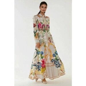 Rochie maxi - maneca lunga - imprimeu - multicolor - textil imagine