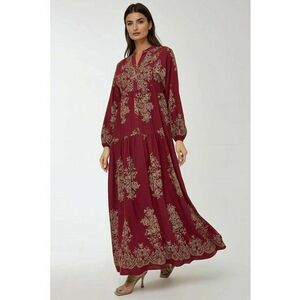 Rochie maxi - maneca lunga - imprimeu - rosu - viscoza imagine