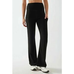 Pantaloni dama - textil - talie inalta - croiala larga - negru imagine