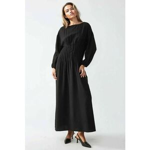 Rochie maxi - maneca lunga - guler rotund - neagra - jerseu imagine