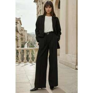 Pantaloni dama - plisati cu picior larg - negru - poliester-viscoza imagine
