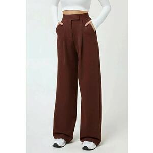 Pantaloni dama - textil - talie inalta - culoare maro imagine