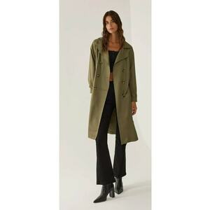 Palton dama - trench usor cu nasturi si curea - verde - textil imagine