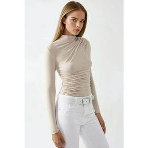 Bluza dama - guler inalt - poliester/elastan - bej imagine