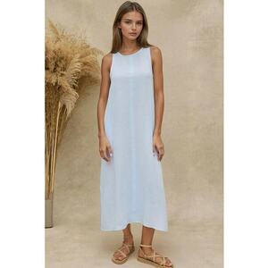 Rochie midi - bumbac texturat - albastru imagine