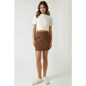 Fusta mini - colectia Pika - buzunare false - maro - textil imagine