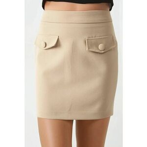 Fusta mini - cu buzunare false - bej - poliester imagine