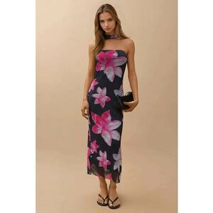 Rochie midi - imprimeu floral - slim fit - roz - jerseu imagine