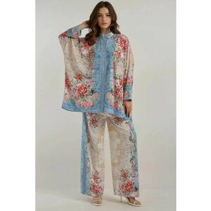 Set coordonat - imprimeu floral - talie inalta - croiala larga - multicolor - textil imagine