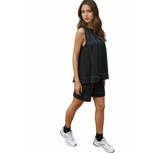 Set doua piese - talie inalta - picioare late - negru - denim imagine