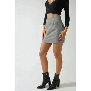 Fusta dama - mini - talie inalta - textil - alb/negru imagine