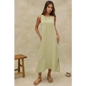 Rochie midi - bumbac texturat - verde imagine