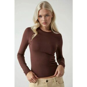 Bluza dama - slim fit - maneca lunga - guler rotund - maro - jerseu imagine