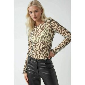 Bluza dama - cu guler rotund - imprimeu - bej imagine