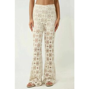 Pantaloni dama - colectia Pika - largi cu decupaje - natural - tricot imagine