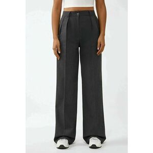 Pantaloni pentru dama - Palazzo - cu talie inalta - croiala larga - textil - gri inchis imagine