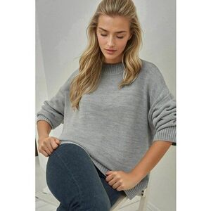Pulover tricotat dama - lung - guler rotund - gri - tricot imagine