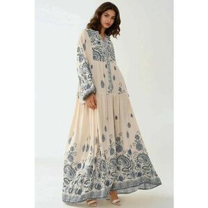 Rochie maxi - decolteu in V - albastra - material textil imagine
