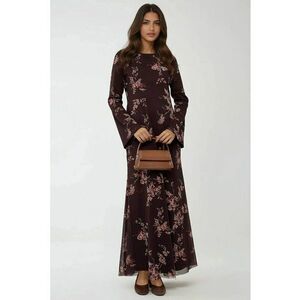 Rochie maxi - imprimeu floral - multicolor - tul imagine