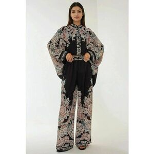 Compleu dama - pantaloni cu talie inalta - croiala larga - negru - textil imagine
