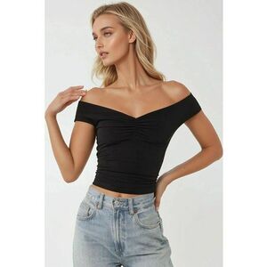 Top dama - cu umeri goi - croiala slim fit - negru - jerseu imagine