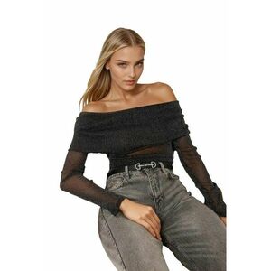Bluza dama - din tul - cu umeri goi - neagra - poliester imagine