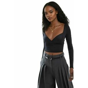 Bluza dama - top cu maneca lunga - decolteu in V - negru - poliester imagine