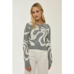 Pulover tricotat jacquard - guler polo - gri - acril imagine