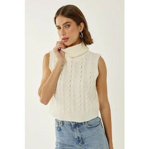 Vesta tricotata guler inalt - model impletituri - alb - acril imagine