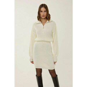 Rochie mini tricotata - talie inalta - bej - jerseu imagine