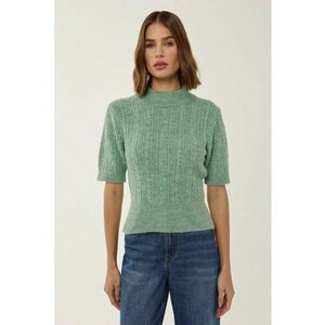 Pulover tricotat - guler inalt - maneci scurte - verde - acril imagine