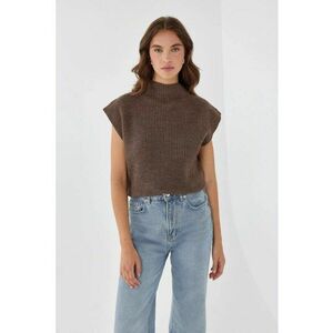 Pulover tricotat - guler inalt - confortabil - maro - acril imagine