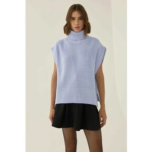 Vesta tip pulover - croiala lejera - guler inalt - albastru - acril imagine