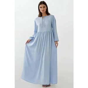 Rochie maxi - croiala in A - guler rotund - albastru - textil imagine