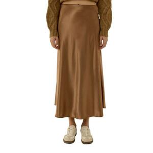 Fusta midi dama talie inalta - satin - maro imagine