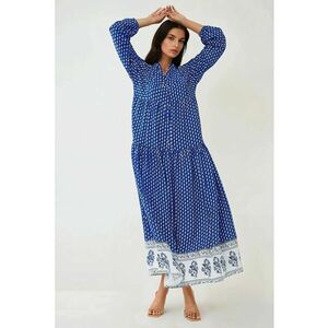 Rochie maxi - imprimeu - decolteu in V - albastru - textil imagine