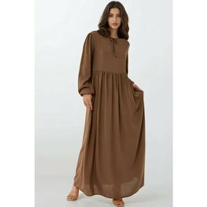 Rochie maxi - croiala in forma de A - guler rotund - maro - textil imagine