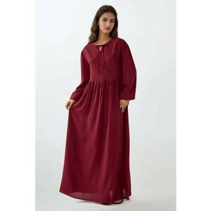 Rochie maxi - croiala in A - guler rotund - rosu - textil imagine