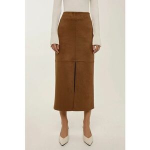 Fusta midi dama - piele intoarsa - cu crapatura - maro imagine