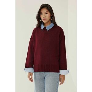 Pulover dama - guler rotund - confortabil - rosu - tricot imagine