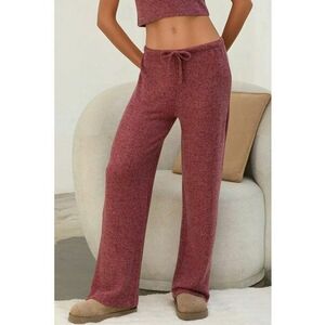 Pantaloni dama - tricotati - talie inalta - visiniu - material moale imagine