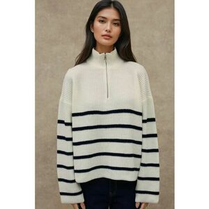 Pulover dama cu guler cu fermoar - maneca lunga - dungi - alb negru - tricot imagine