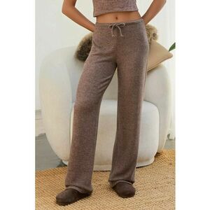 Pantaloni dama - tricotati - talie inalta - maro - poliester imagine