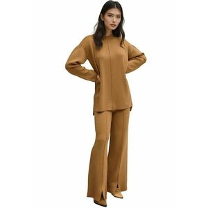 Set coordonat pulover lung si pantaloni largi - tricot - bej imagine
