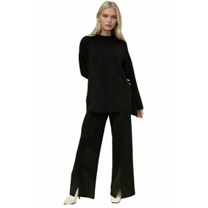 Set coompleu pulover lung si pantaloni largi - tricot - negru imagine