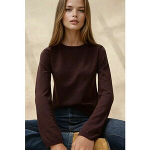 Pulover dama basic - guler rotund - visiniu inchis - tricot imagine