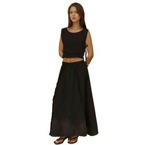 Set compleu - bluza cu legaturi laterale - fusta elastica - negru - muselina imagine