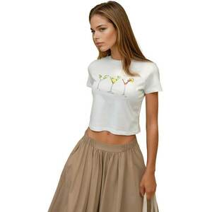 Tricou dama scurt - alb - bumbac - maneca scurta imagine