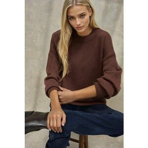 Pulover dama - lung tricotat - maro - material gros tricot imagine