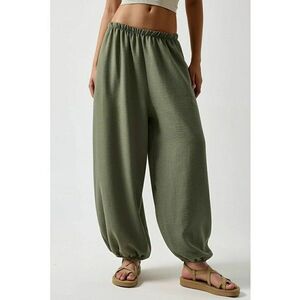 Pantaloni jogger - largi - talie joasa - verde - poliester imagine